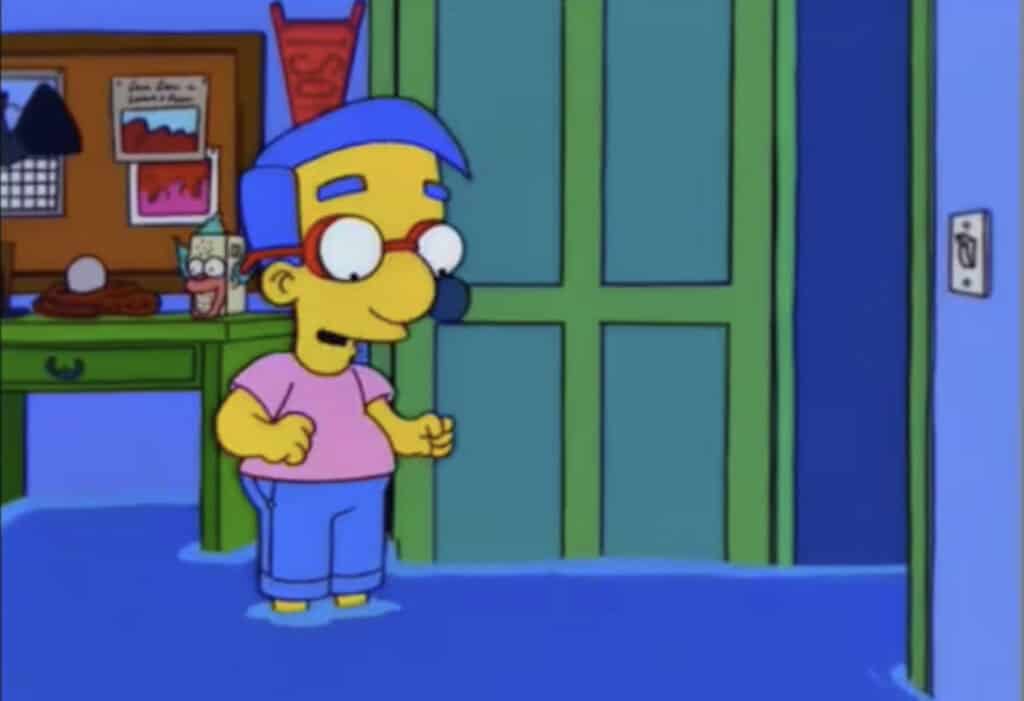 Animated boy standing in floodwater, looking optimistic.